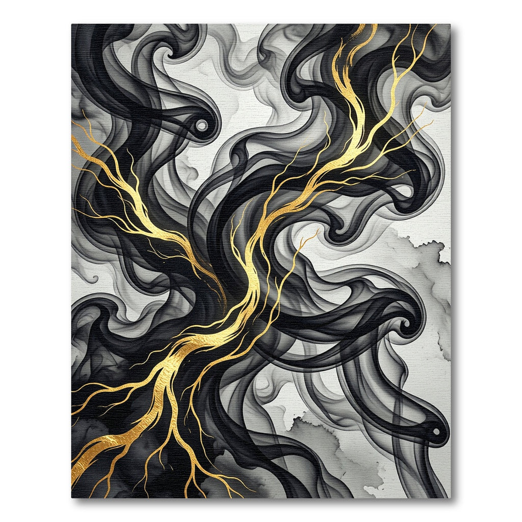 Black Smoked Ink with Golden Branches Rug
