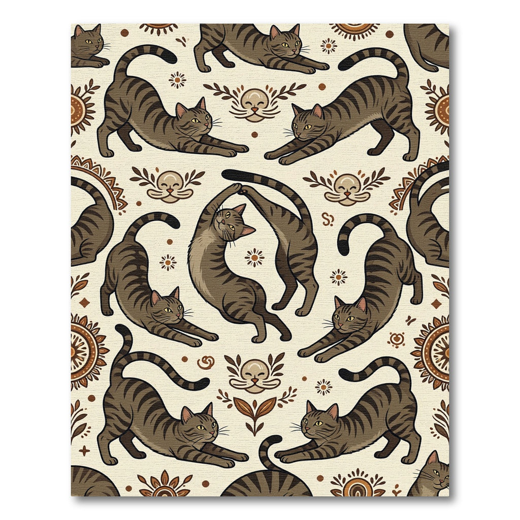 Whimsical Brown Tabby Cat Earthy Medallion Rug