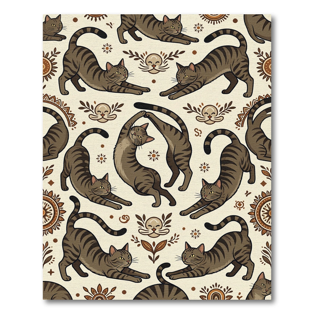 Whimsical Brown Tabby Cat Earthy Medallion Rug