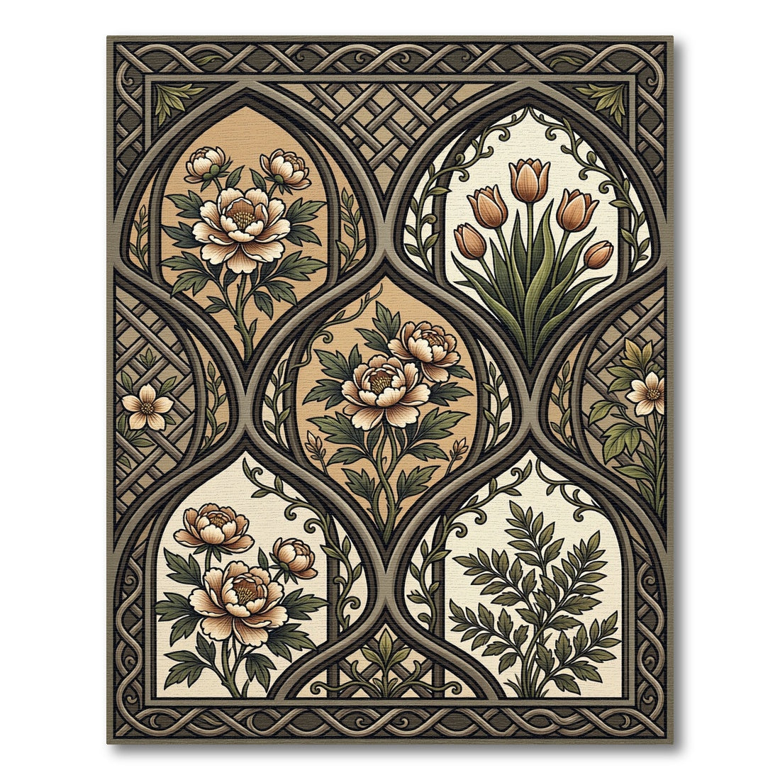 Elegant Botanical Arch Garden Cream Beige Rug