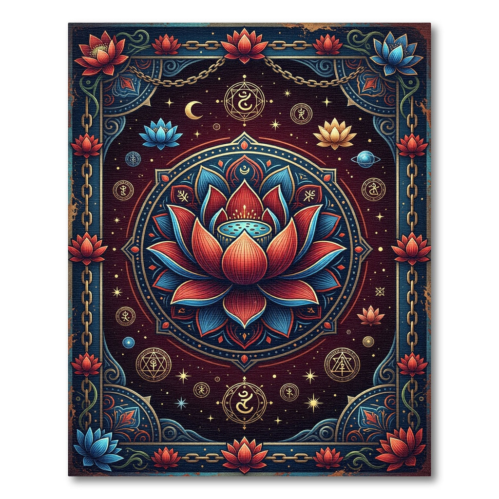 Crimson Blue Lotus Celestial Mandala Rug