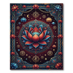 Crimson Blue Lotus Celestial Mandala Rug