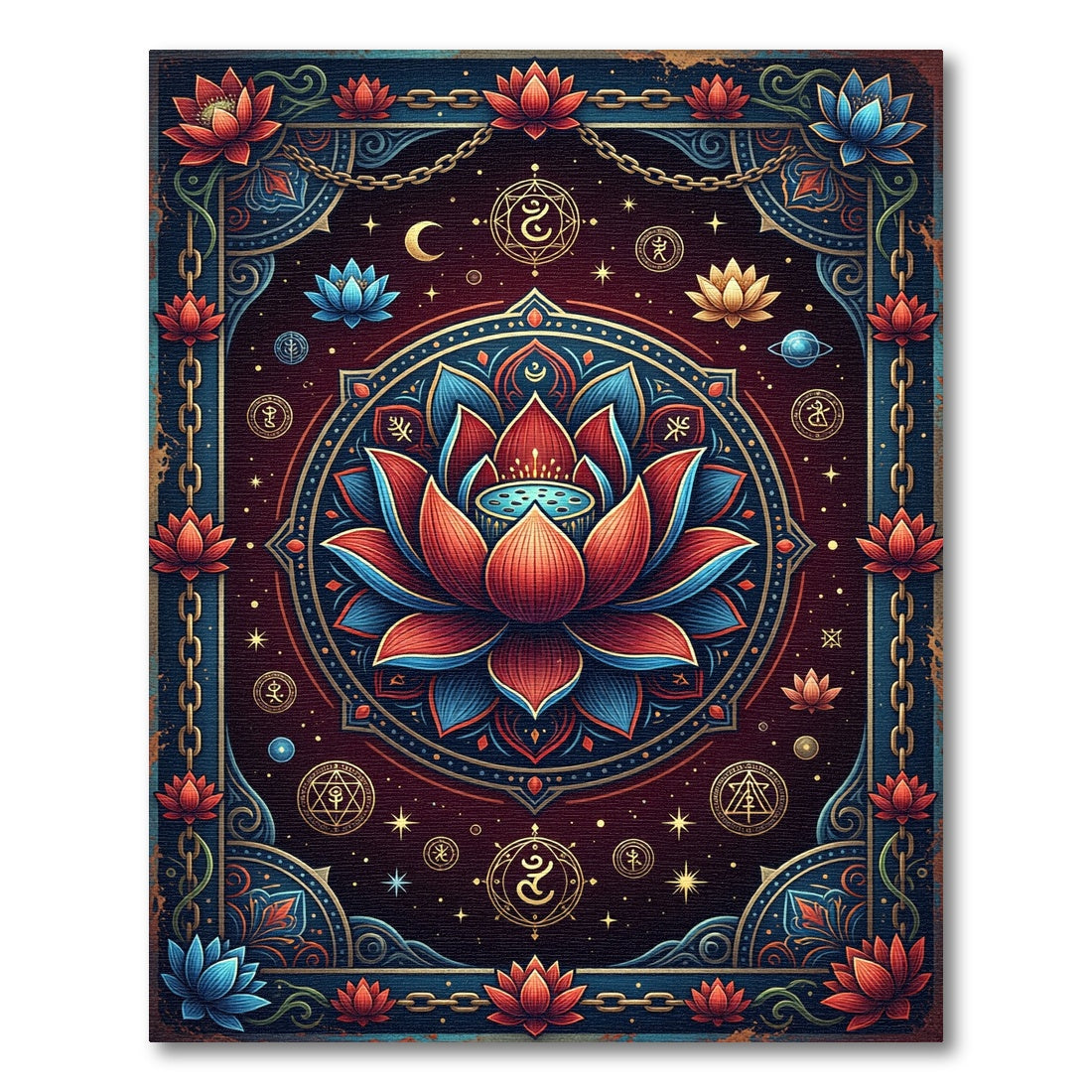 Crimson Blue Lotus Celestial Mandala Rug