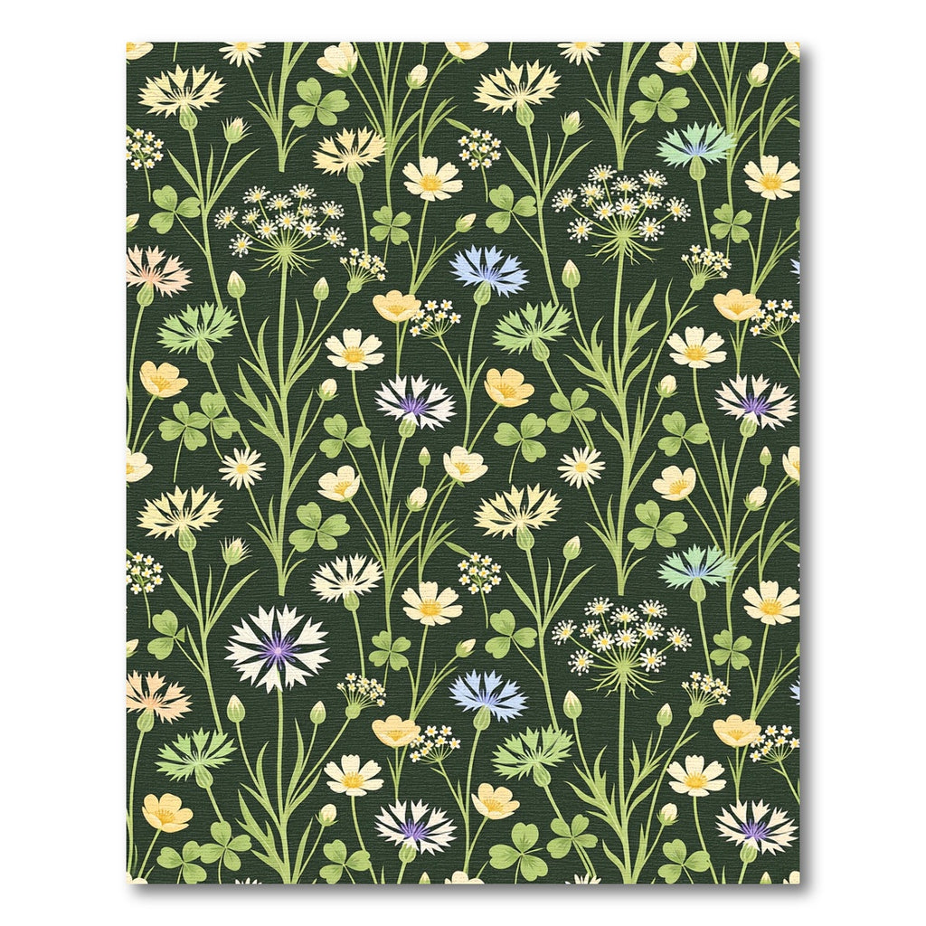 Botanical Wildflower Meadow Forest Green Rug