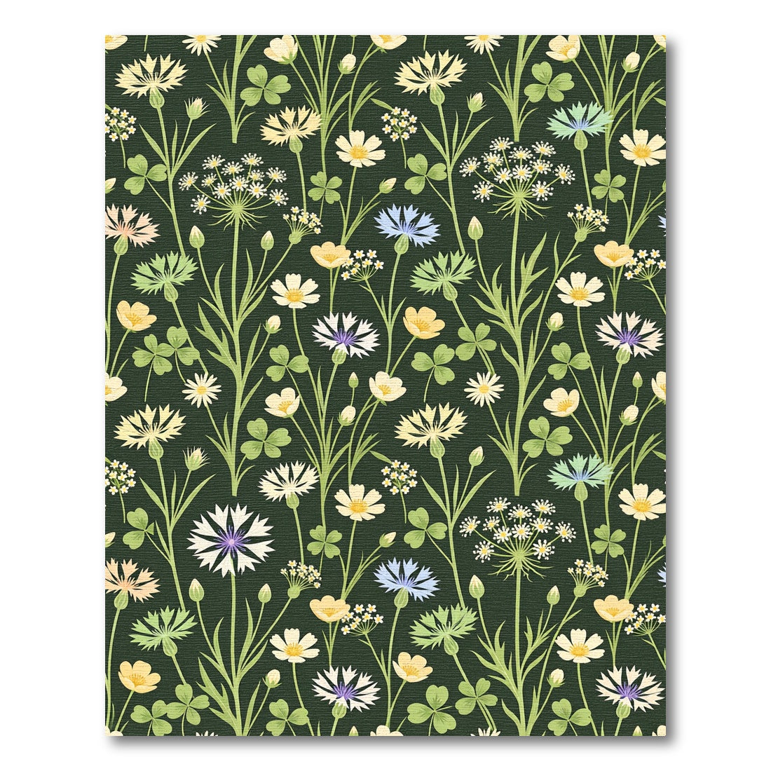 Botanical Wildflower Meadow Forest Green Rug