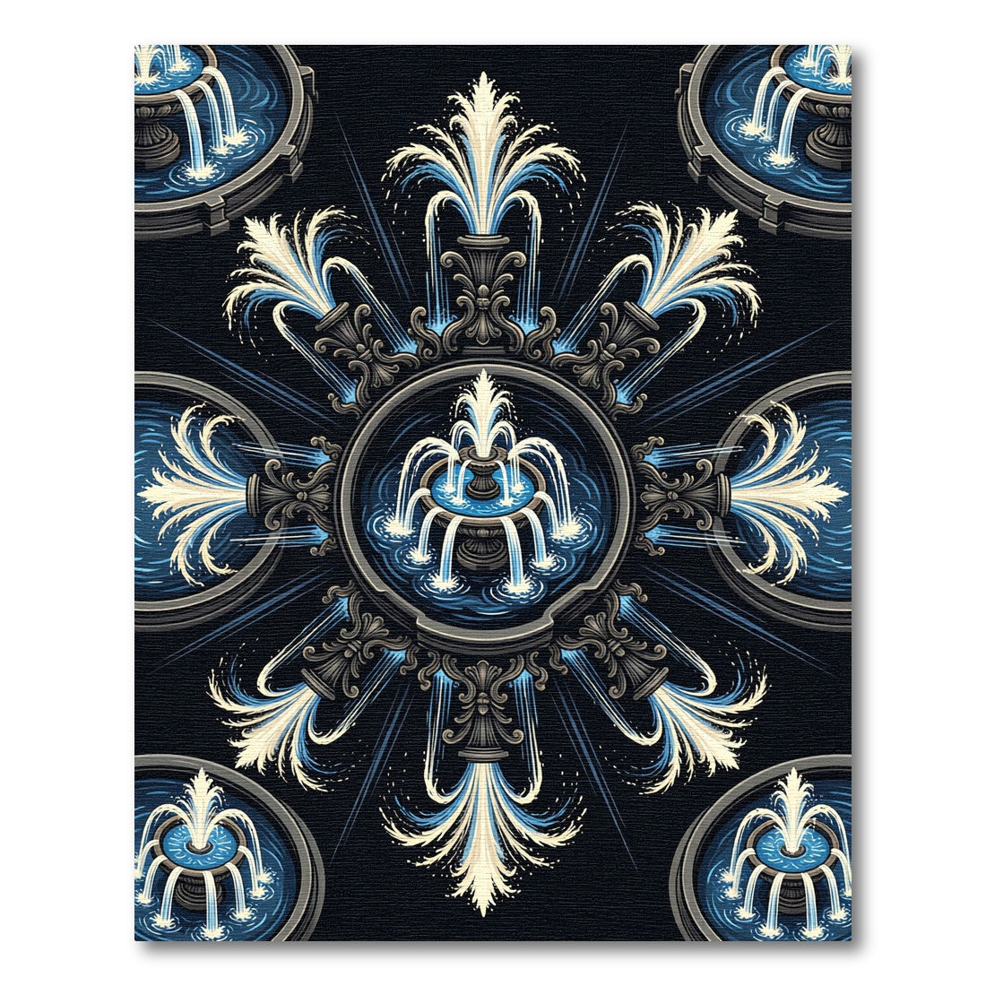 Ornamental Blue Fountain Radiant Symmetry Rug