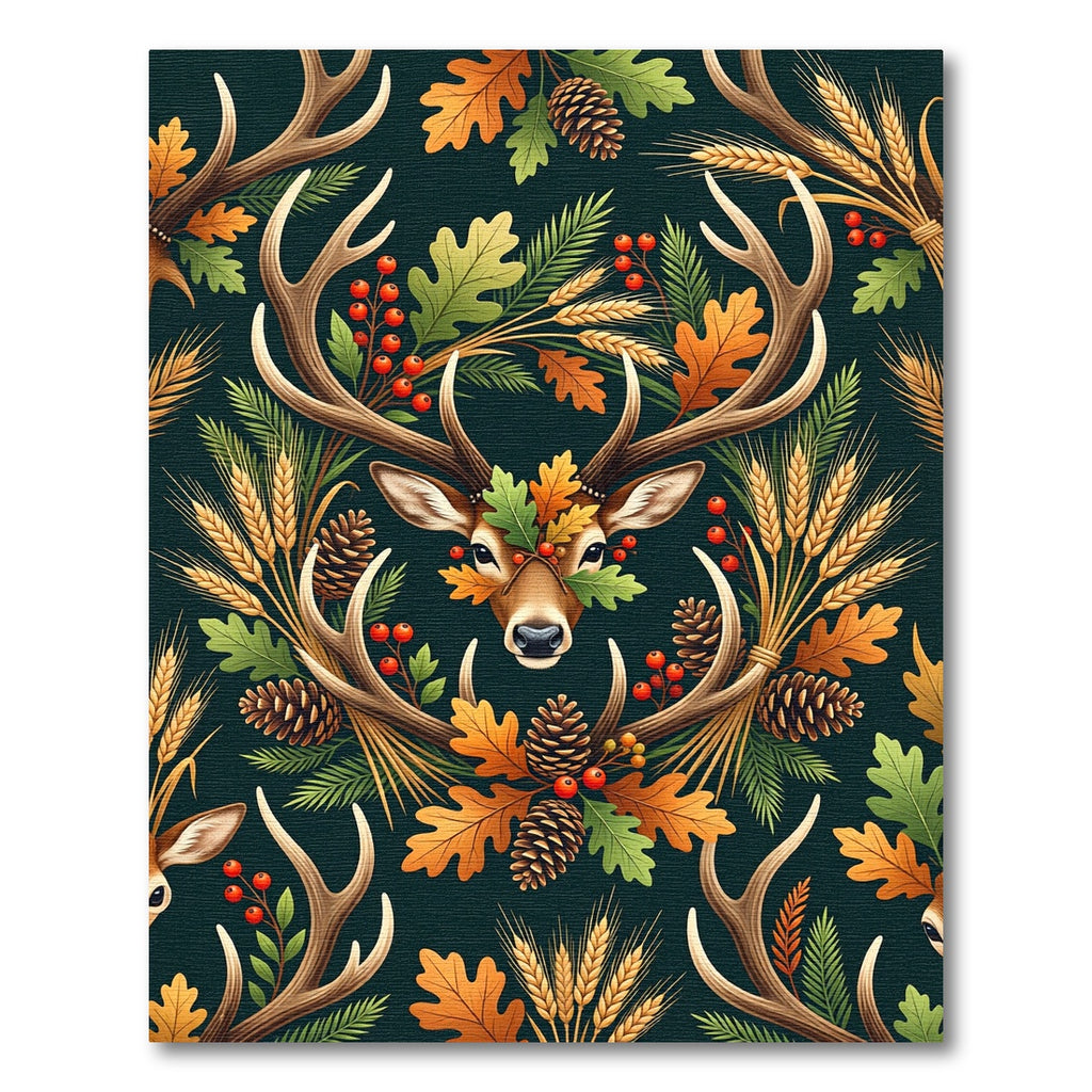 Earthy Autumn Deer Antler Forest Foliage Rug
