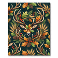 Earthy Autumn Deer Antler Forest Foliage Rug