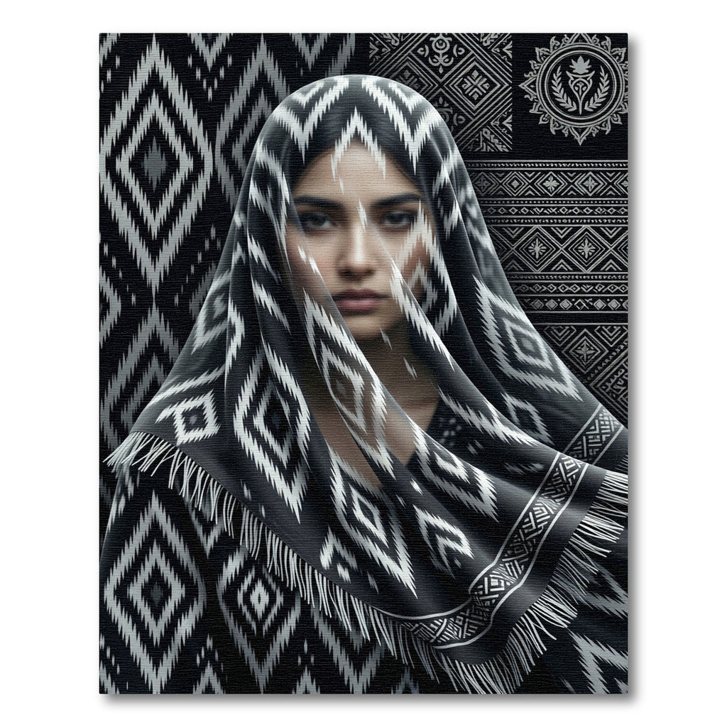 Tribal Black White Geometric Diamond Rug