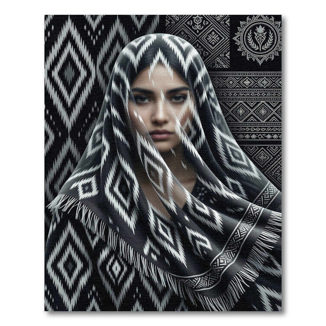 Tribal Black White Geometric Diamond Rug