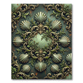Ornate Sage Green Shell Scrollwork Rug