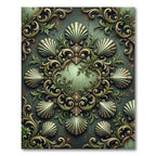 Ornate Sage Green Shell Scrollwork Rug
