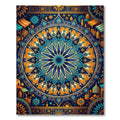 Vibrant Azure Golden Mandala Star Medallion Rug