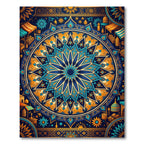 Vibrant Azure Golden Mandala Star Medallion Rug