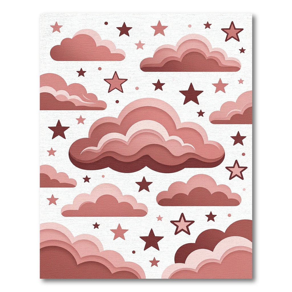 Whimsical Dusty Rose Cloud Starry Sky Rug