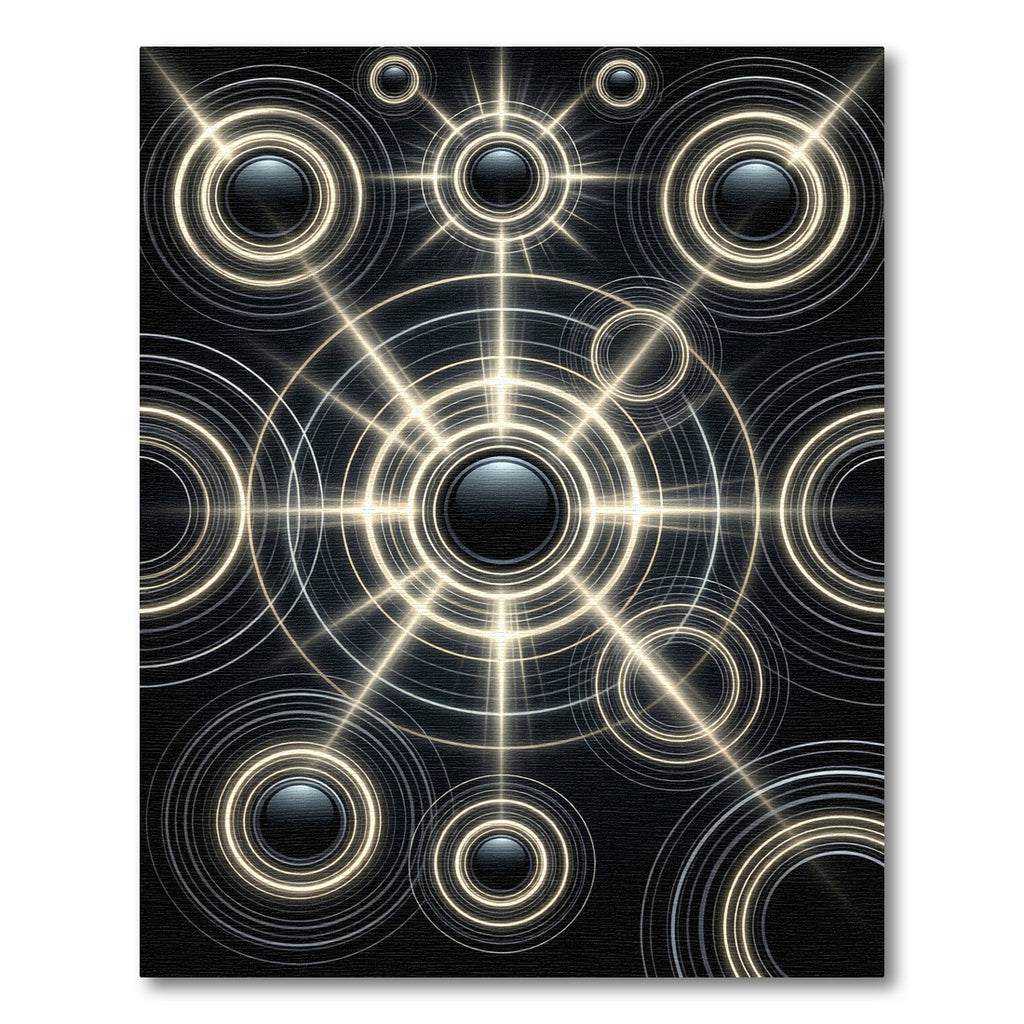 Radiant Black Gold Concentric Circles Rug