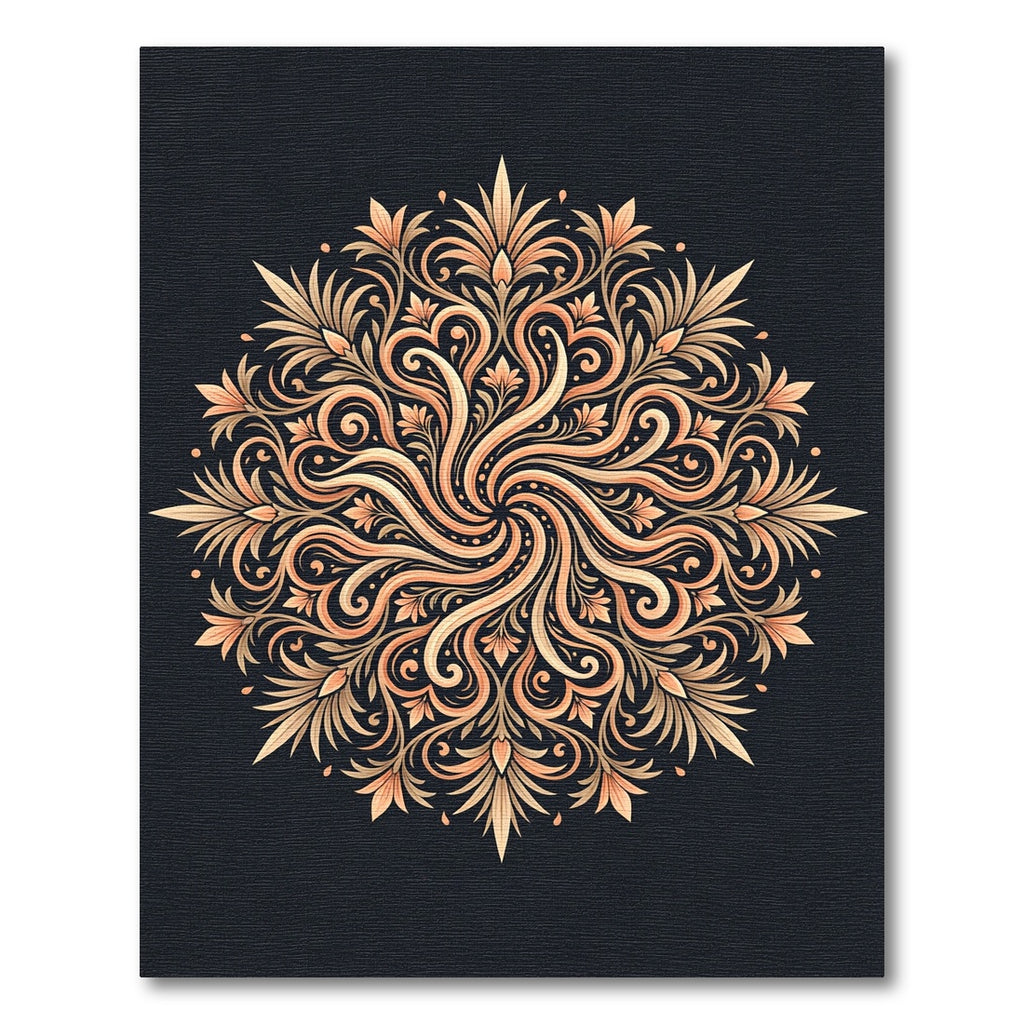 Golden Peach Floral Mandala Radial Design Rug