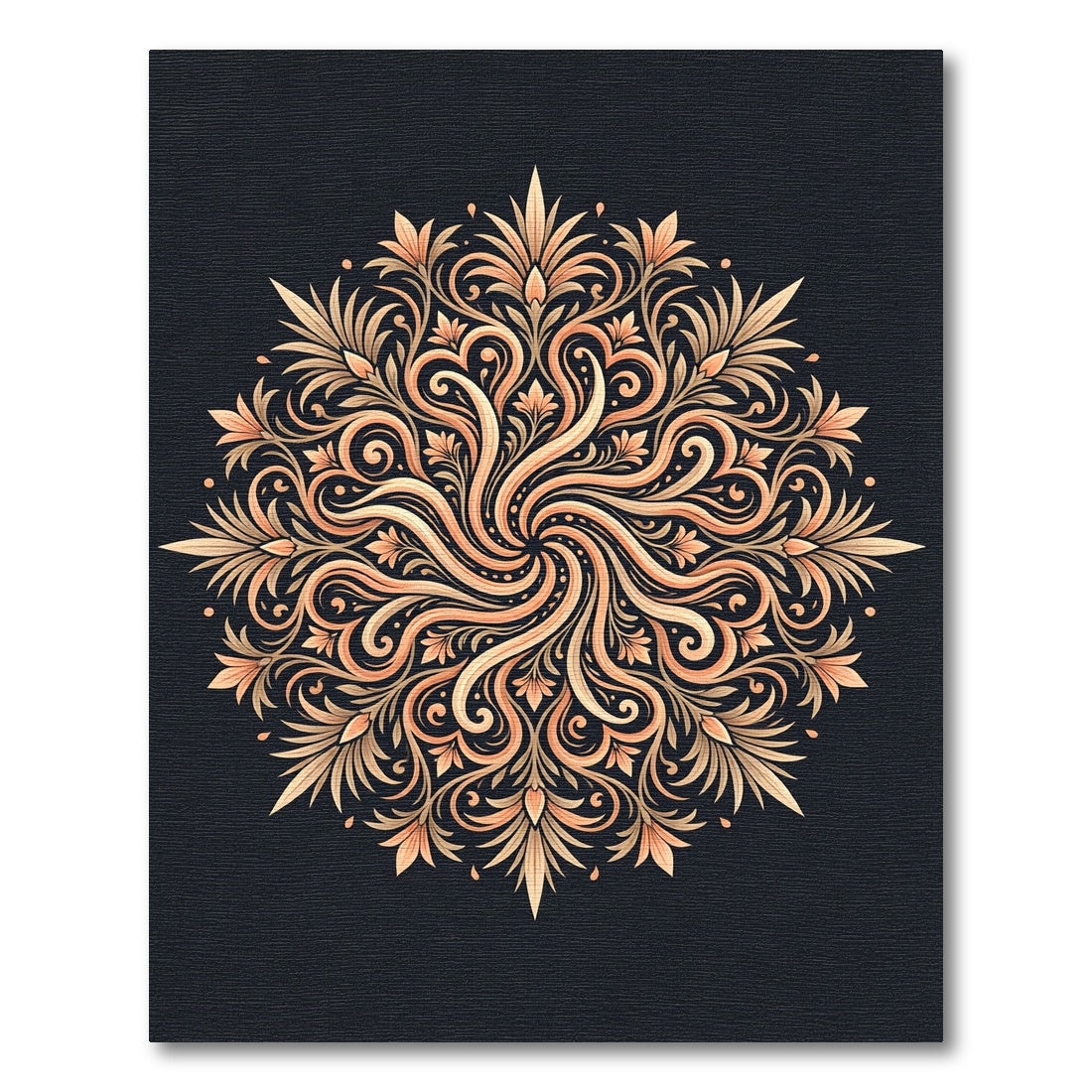Golden Peach Floral Mandala Radial Design Rug