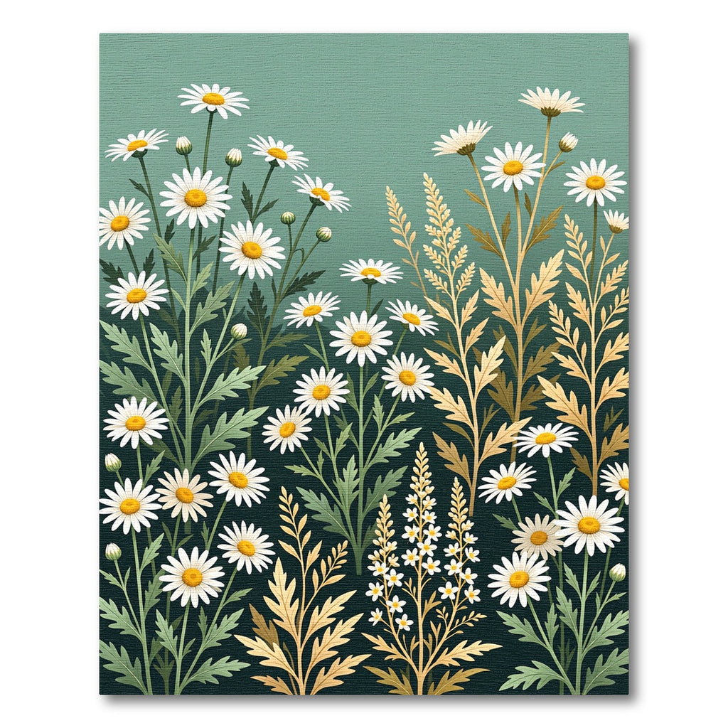 Sage Green Botanical Daisy Field Rug