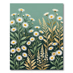 Sage Green Botanical Daisy Field Rug