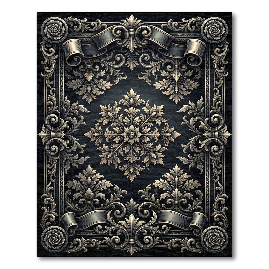 Ornate Antique Gold Floral Scroll Rug