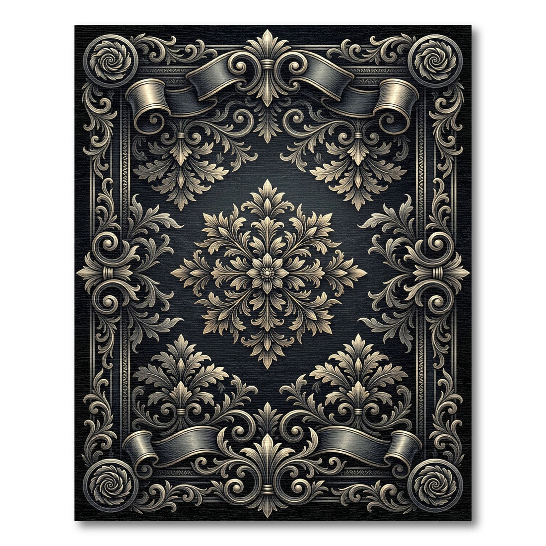 Ornate Antique Gold Floral Scroll Rug