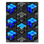 Electric Blue Pixelated Abstract Geometric Cube Rug