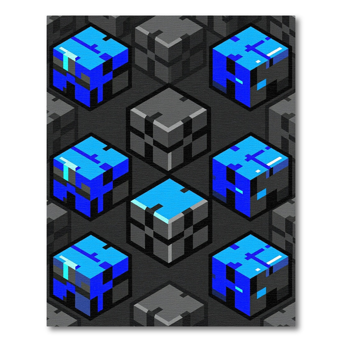 Electric Blue Pixelated Abstract Geometric Cube Rug