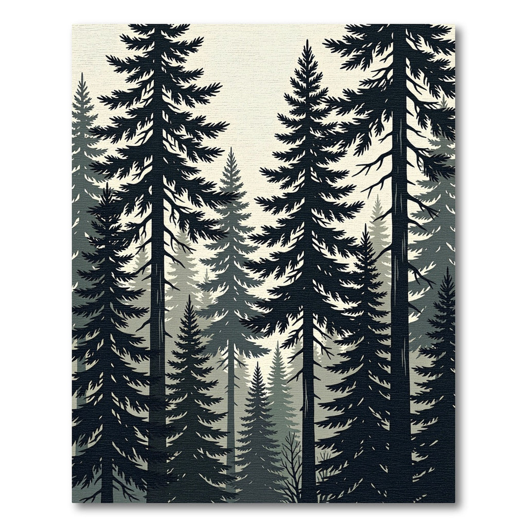 Monochromatic Evergreen Forest Silhouette Tapestry Rug