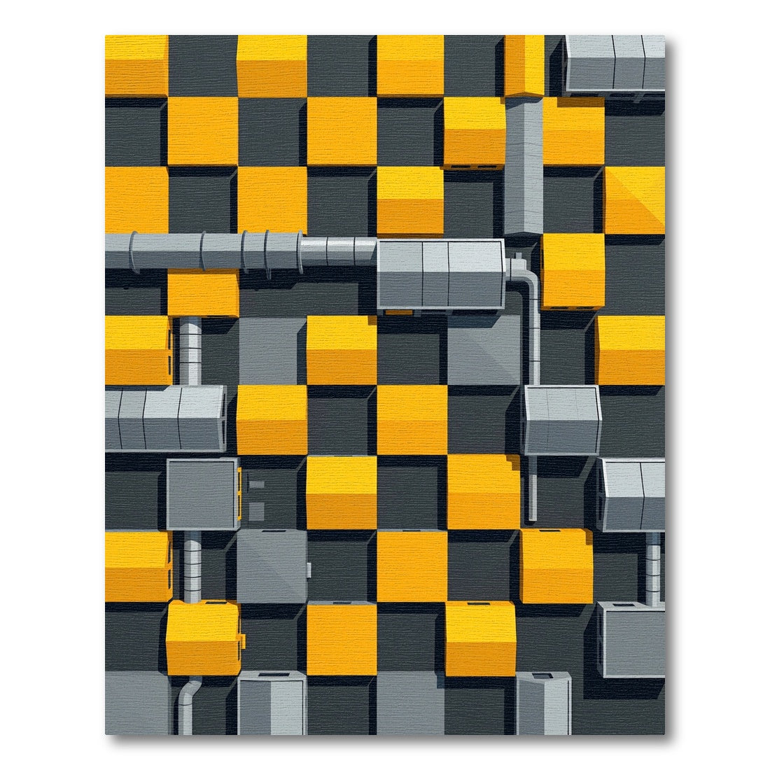 Yellow Gray Cube Grid Composition Rug