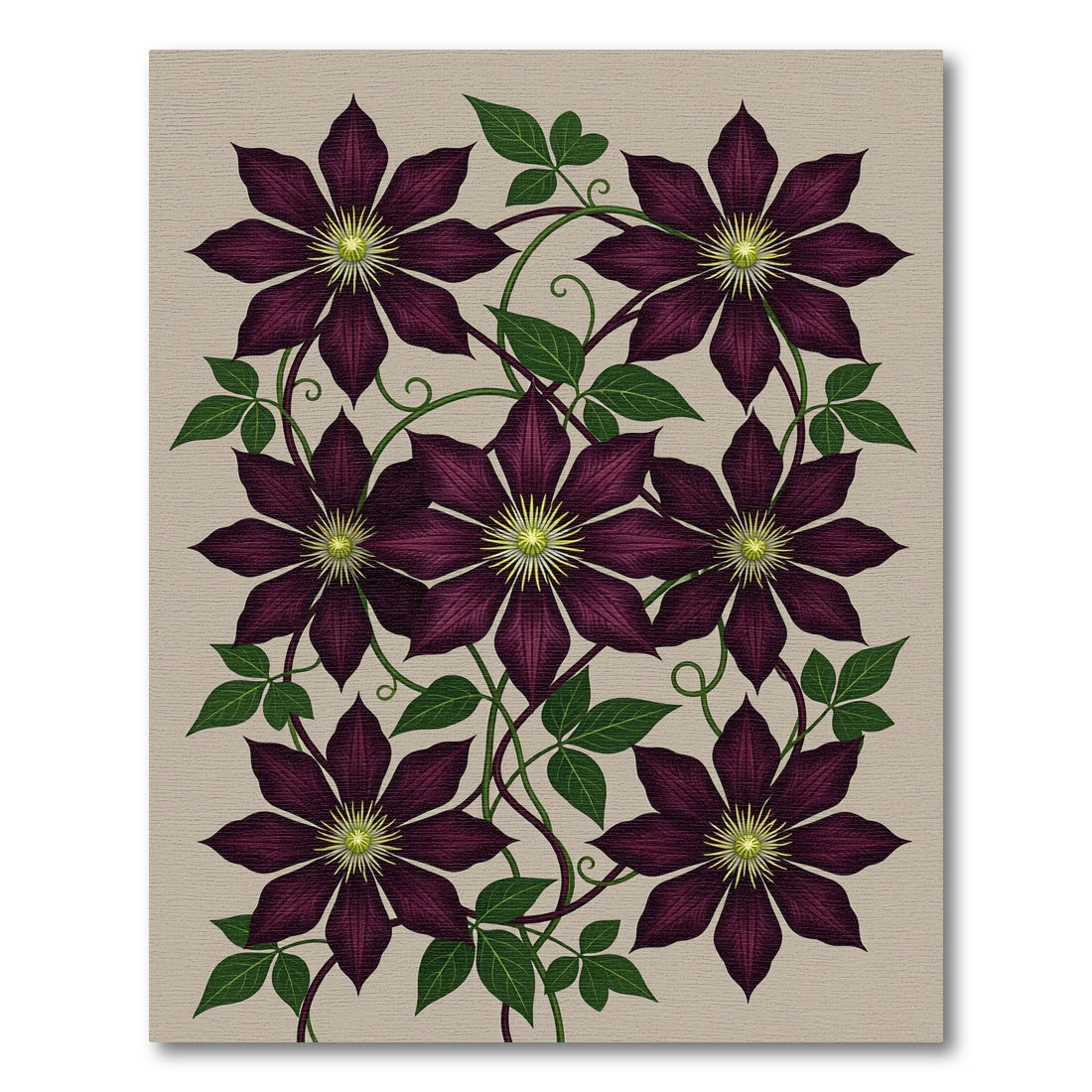 Elegant Deep Purple Clematis Floral Rug