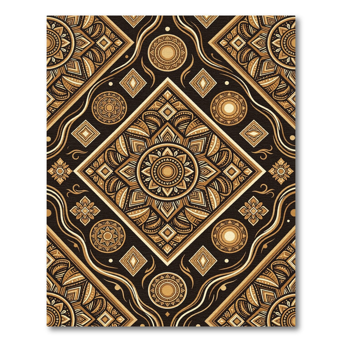 Gold Mandala Geometric Diamond Medallion Rug