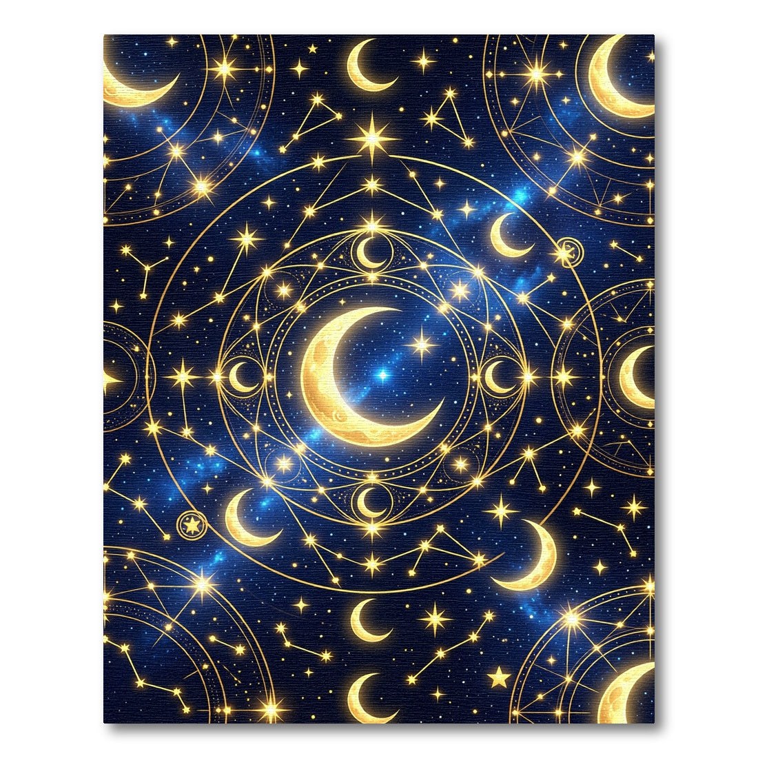 Celestial Gold Moon and Starry Sky Rug