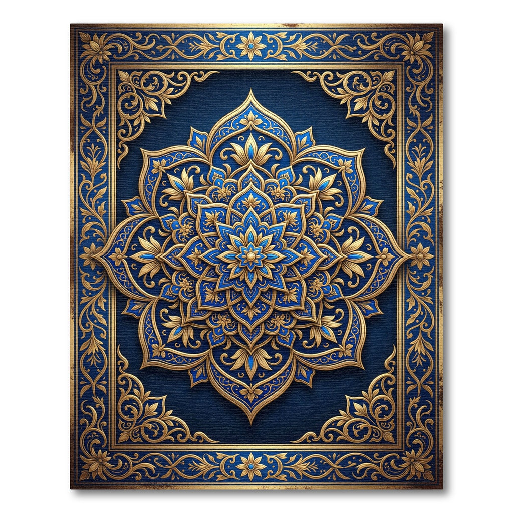 Deep Blue Golden Royal Medallion Rug