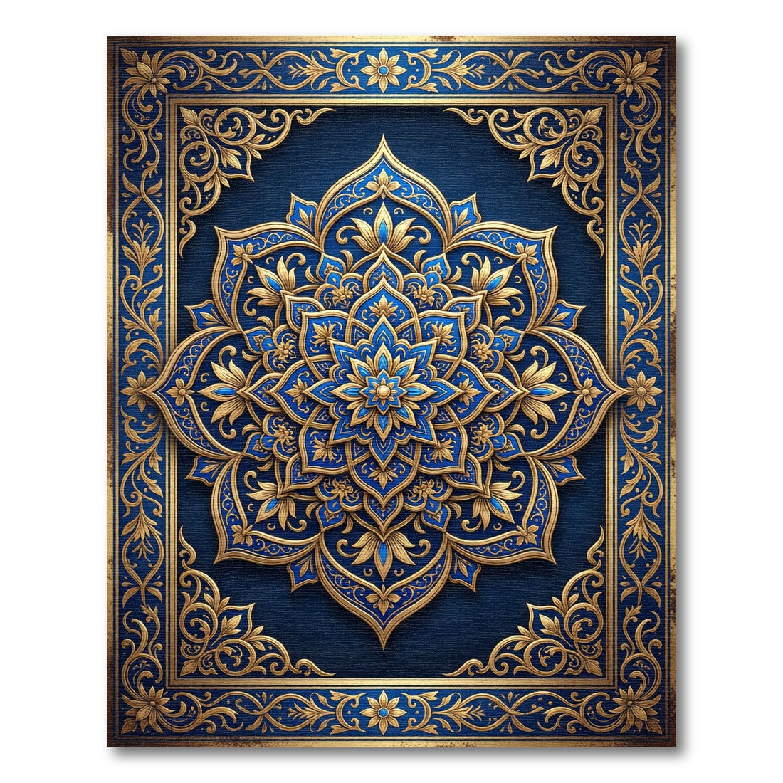 Deep Blue Golden Royal Medallion Rug