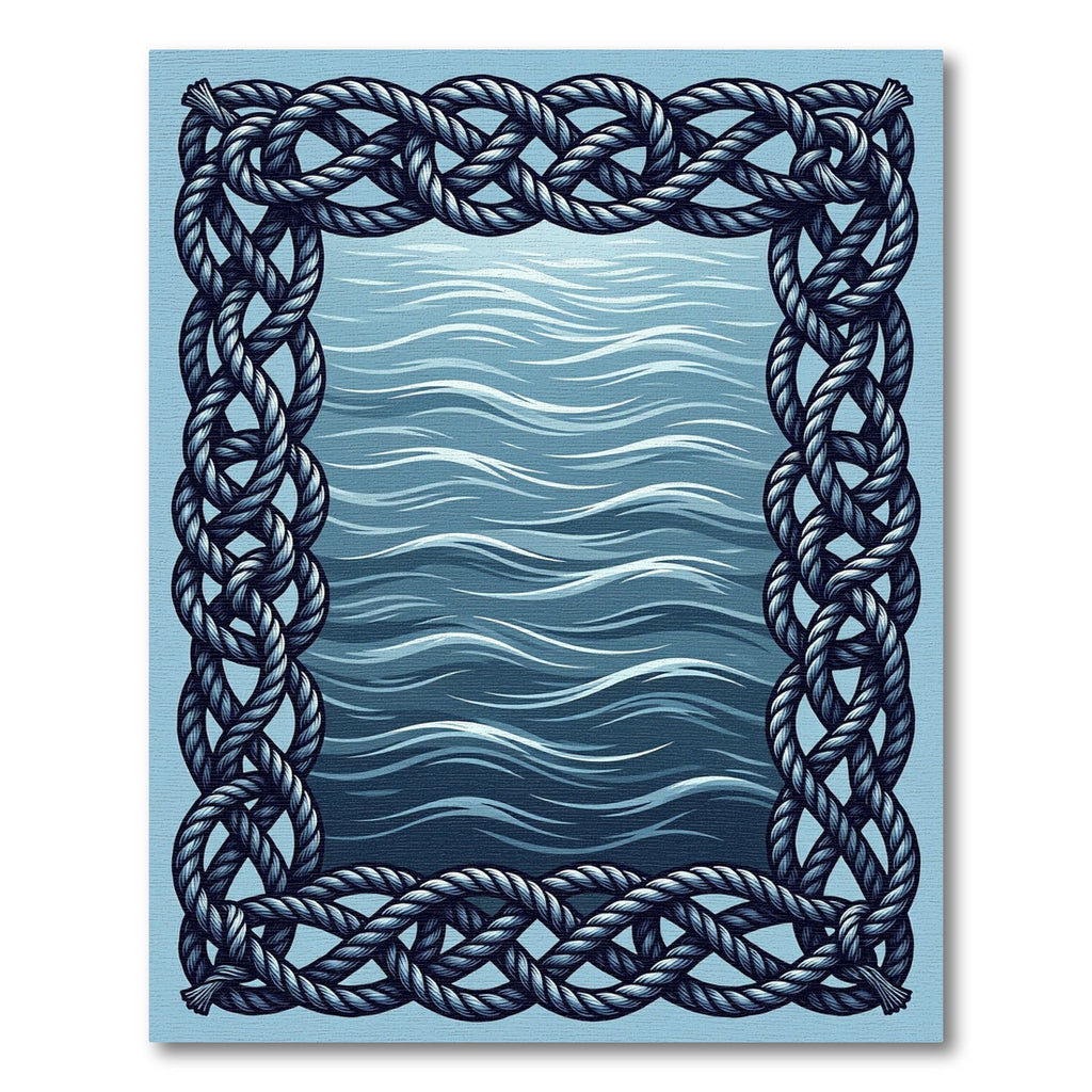 Nautical Braided Rope Navy Ocean Frame Rug