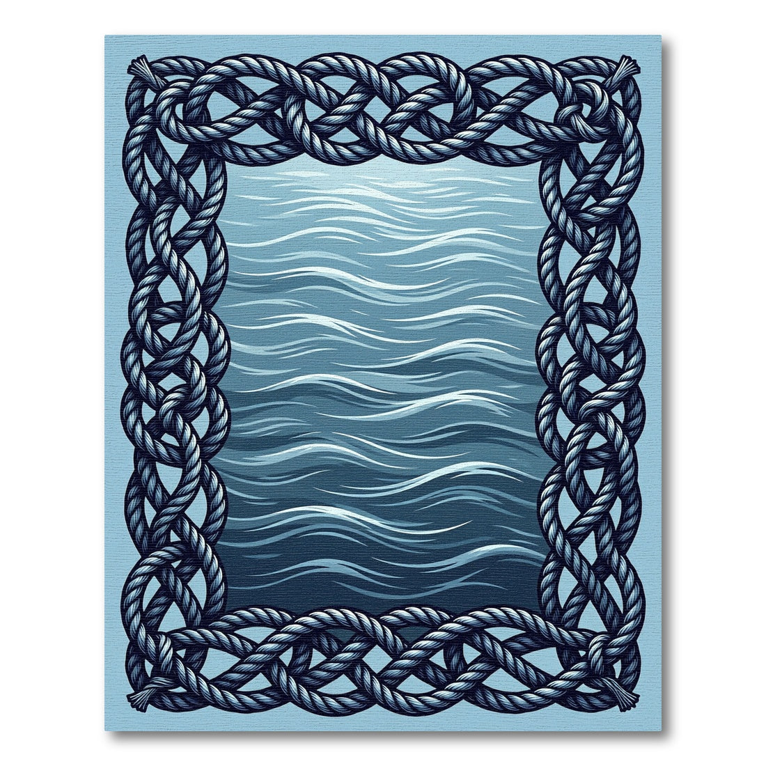 Nautical Braided Rope Navy Ocean Frame Rug