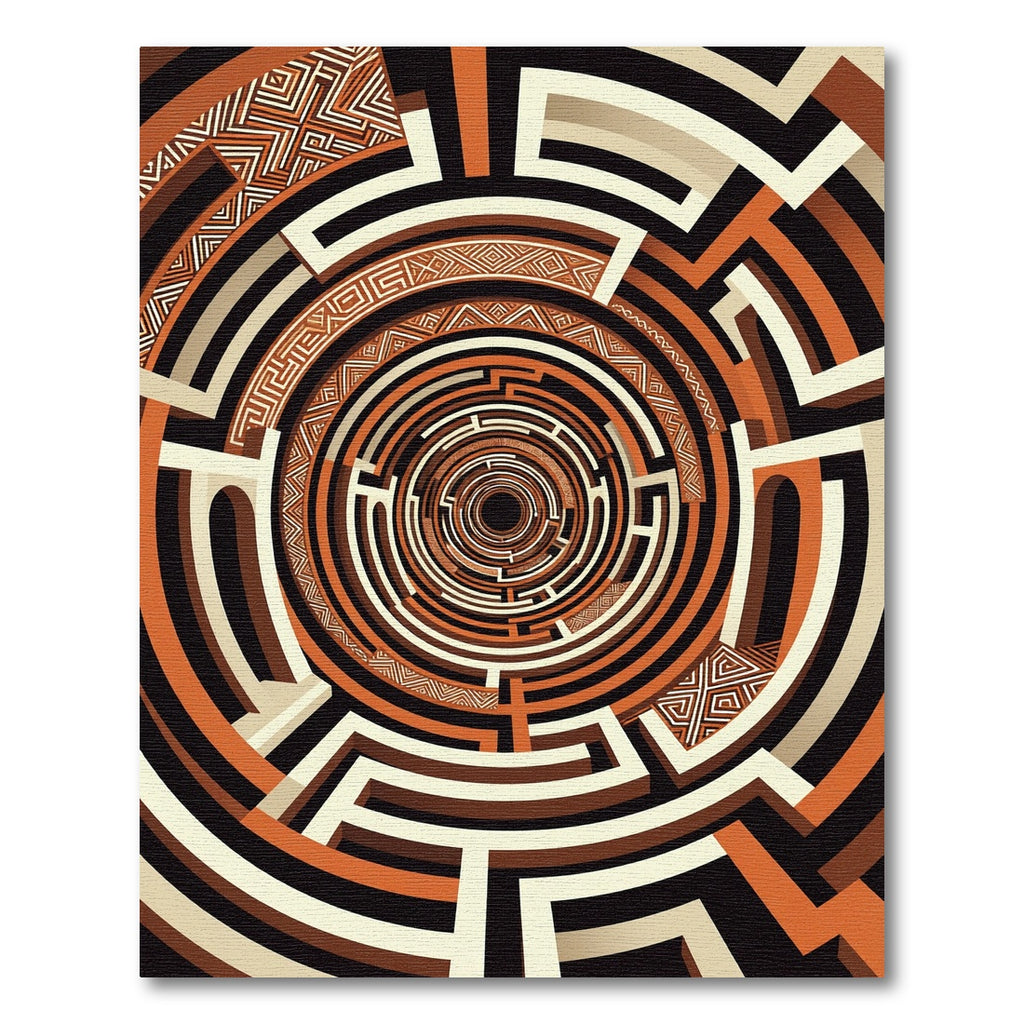Earthy Terracotta Circular Labyrinth Abstract Rug