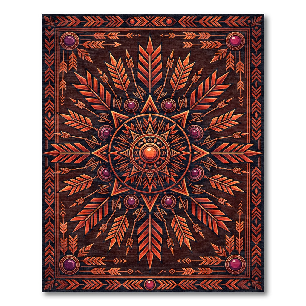 Radiant Amber Arrow Sunburst Medallion Rug