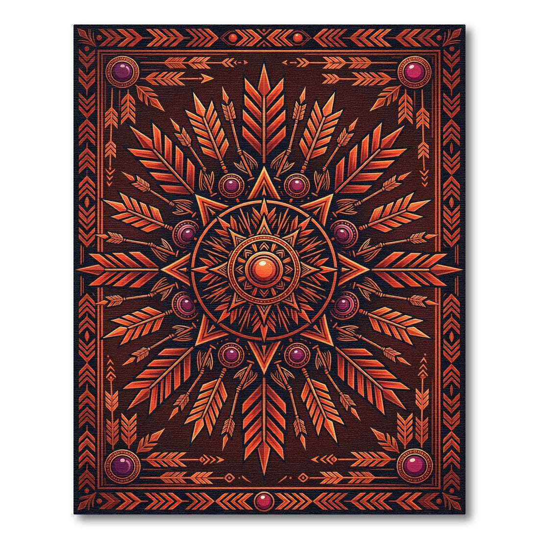 Radiant Amber Arrow Sunburst Medallion Rug
