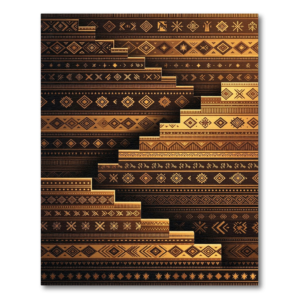 Golden Brown Ethnic Tribal Stairs Rug