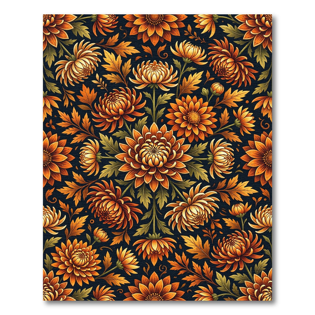 Golden Autumn Chrysanthemum Floral Medallion Rug