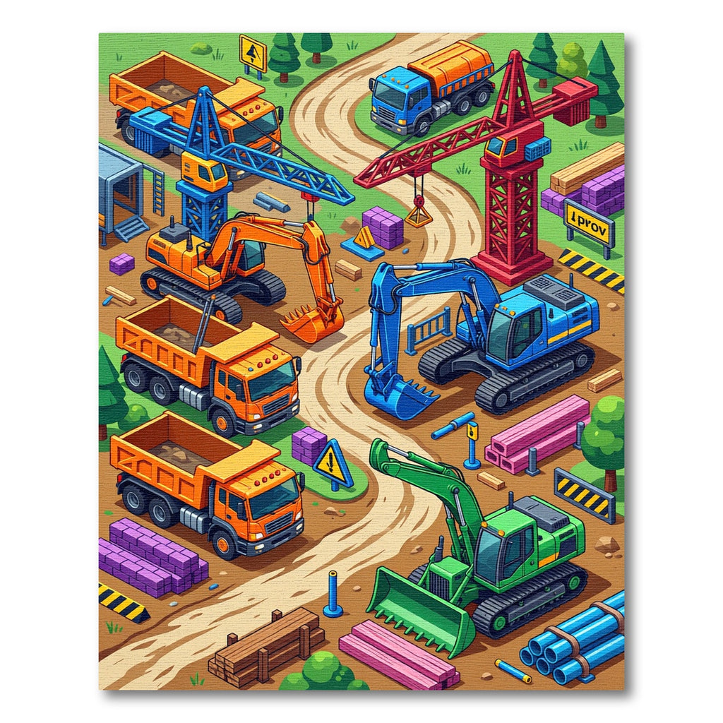 Vibrant Construction Site Isometric Illustration Rug