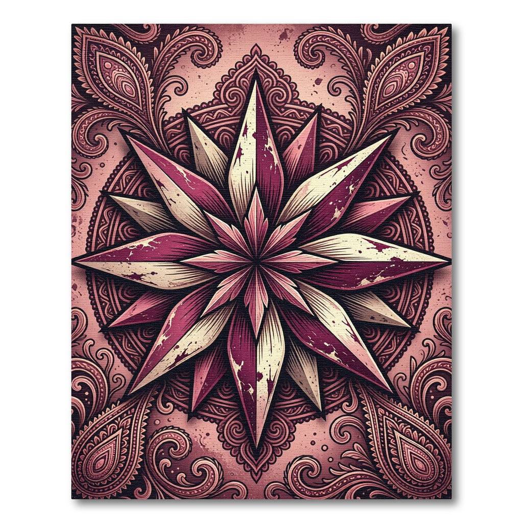 Burgundy Cream Starburst Paisley Mandala Rug