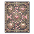 Ornate Pink Hearts Floral Border Rug