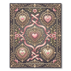 Ornate Pink Hearts Floral Border Rug
