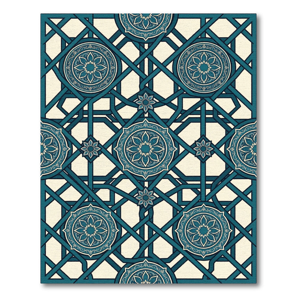 Teal Geometric Intertwined Floral Medallion Rug