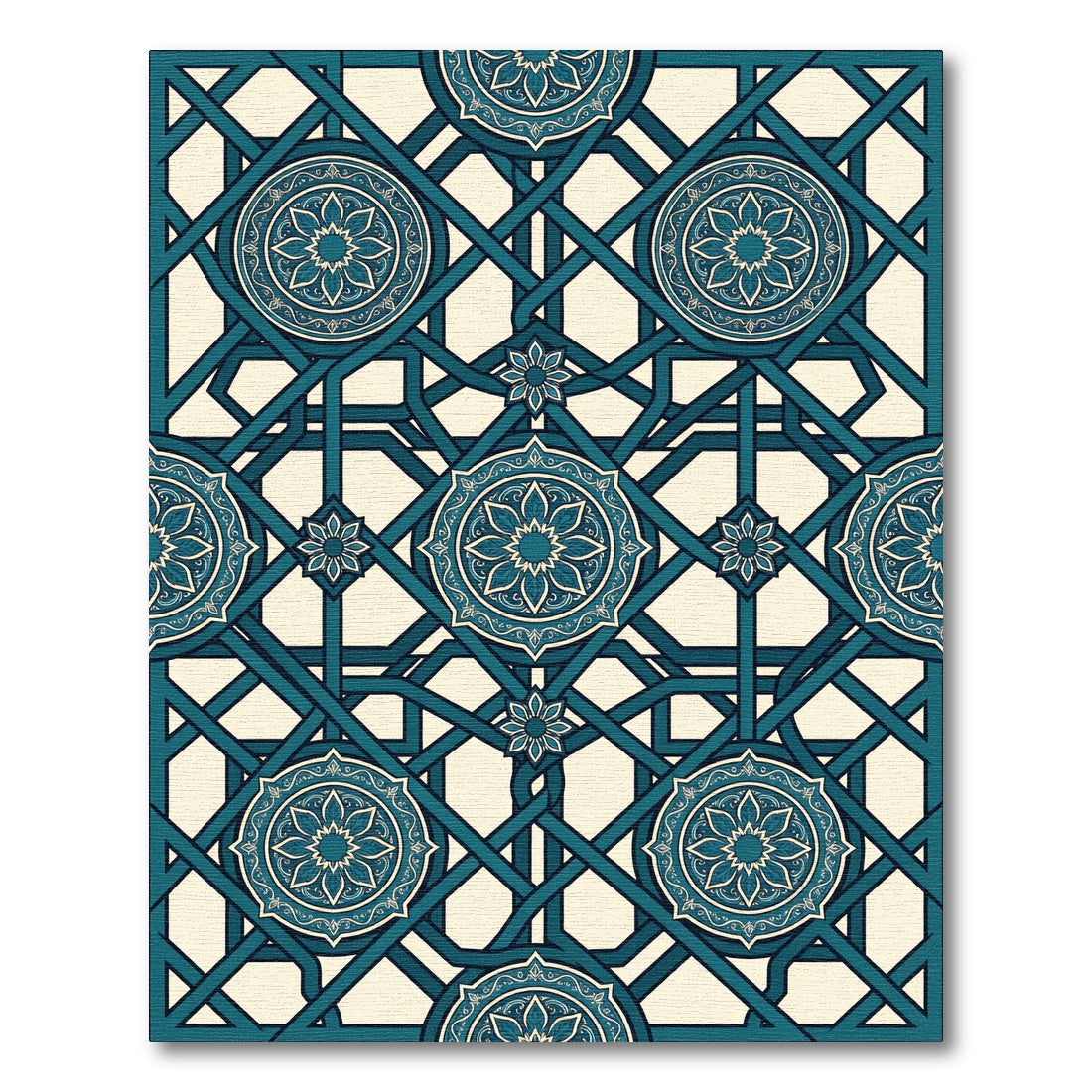 Teal Geometric Intertwined Floral Medallion Rug