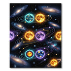 Glowing Celestial Stars and Neon Galaxies Rug