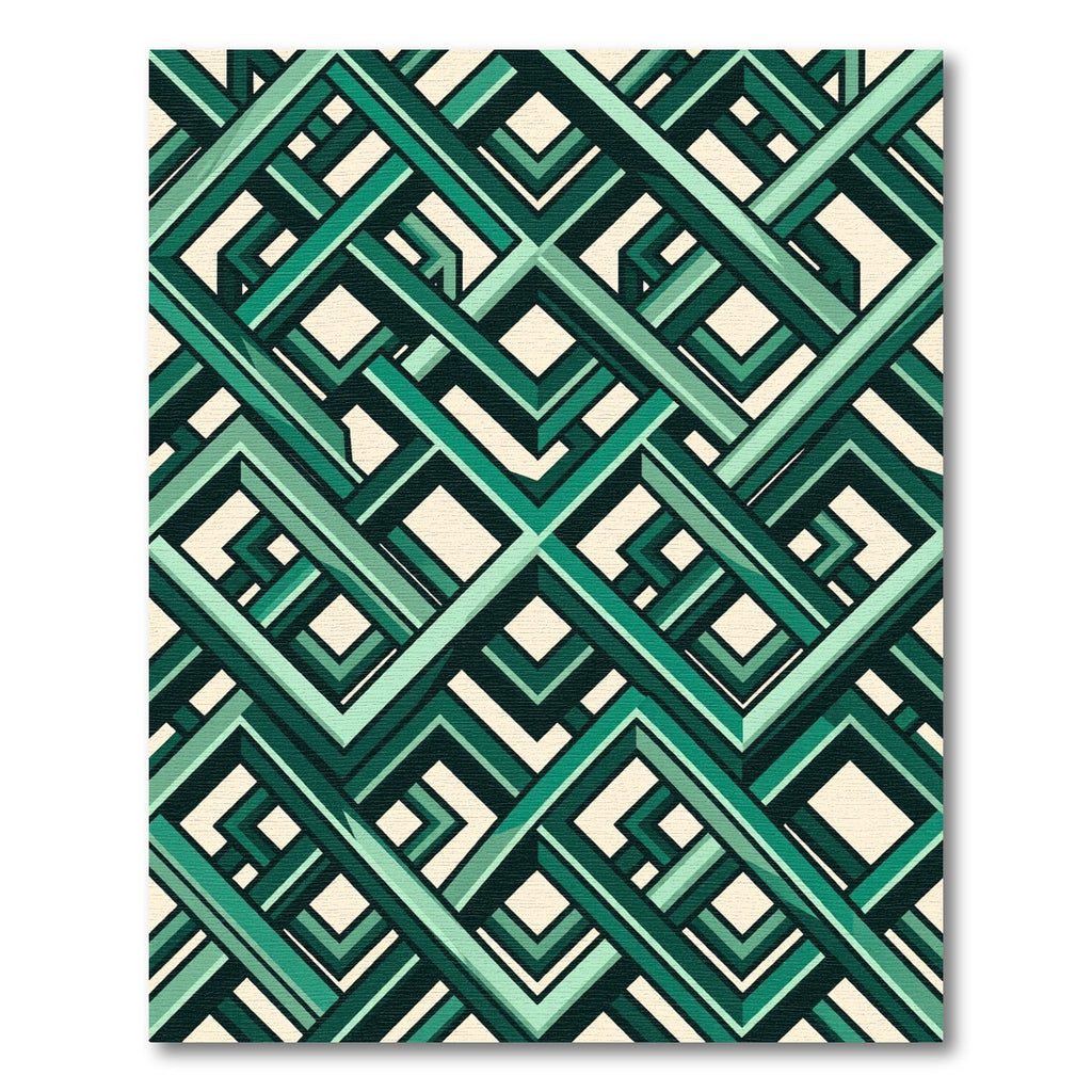 Emerald Geometric Interlocking Lattice Rug